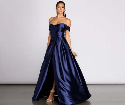 Palmer Formal Satin Wrap Dress - Lady Occasions
