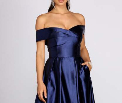 Palmer Formal Satin Wrap Dress - Lady Occasions