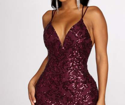 Gwendolyn Cross Back Sequin Dress - Lady Occasions
