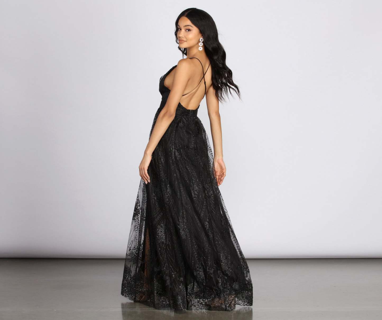 Mona Formal Plunging Glitter Dress - Lady Occasions