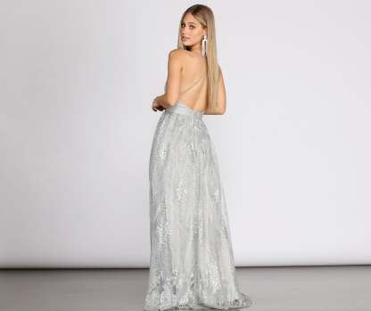 Janica Plunging Glitter A-Line Dress - Lady Occasions