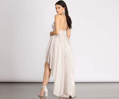 Justine Glitter High-Low Dress - Lady Occasions