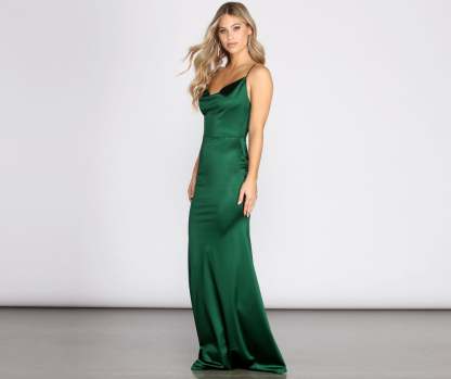 Nala Cowl Neck Satin Dress - Lady Occasions
