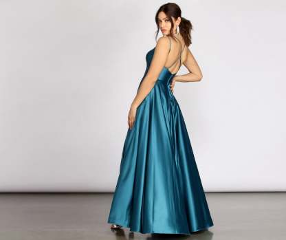 Dawn Formal Sleeveless Satin Dress - Lady Occasions