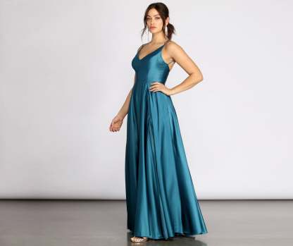 Dawn Formal Sleeveless Satin Dress - Lady Occasions