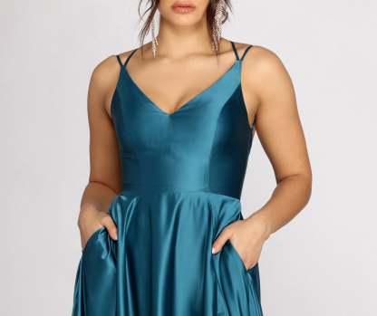 Dawn Formal Sleeveless Satin Dress - Lady Occasions