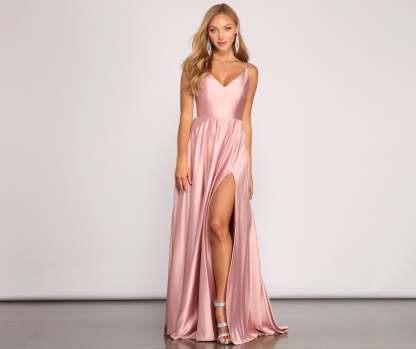Dawn Formal Sleeveless Satin Dress - Lady Occasions