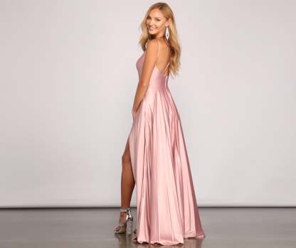 Dawn Formal Sleeveless Satin Dress - Lady Occasions
