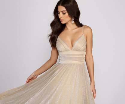 Natalie Sleeveless A-Line Mesh Formal Dress - Lady Occasions