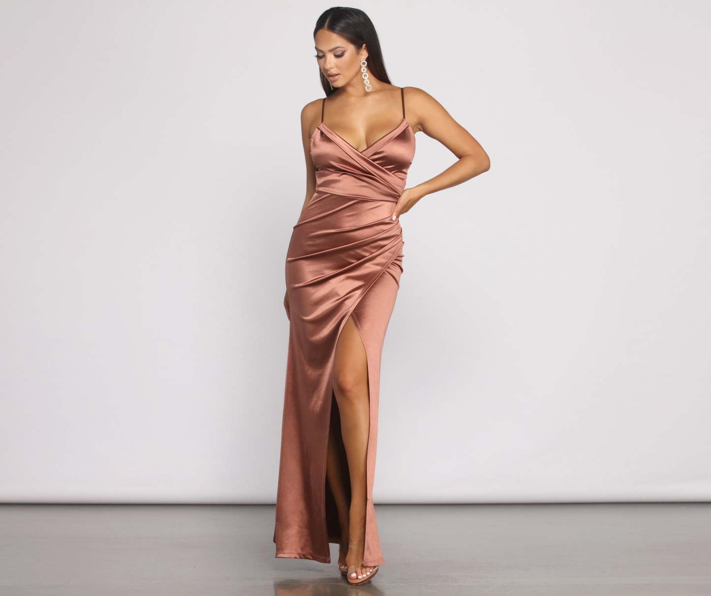 Nikita Formal High Slit Satin Dress - Lady Occasions
