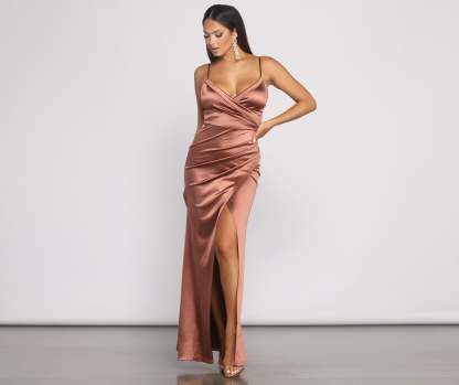 Nikita Formal High Slit Satin Dress - Lady Occasions