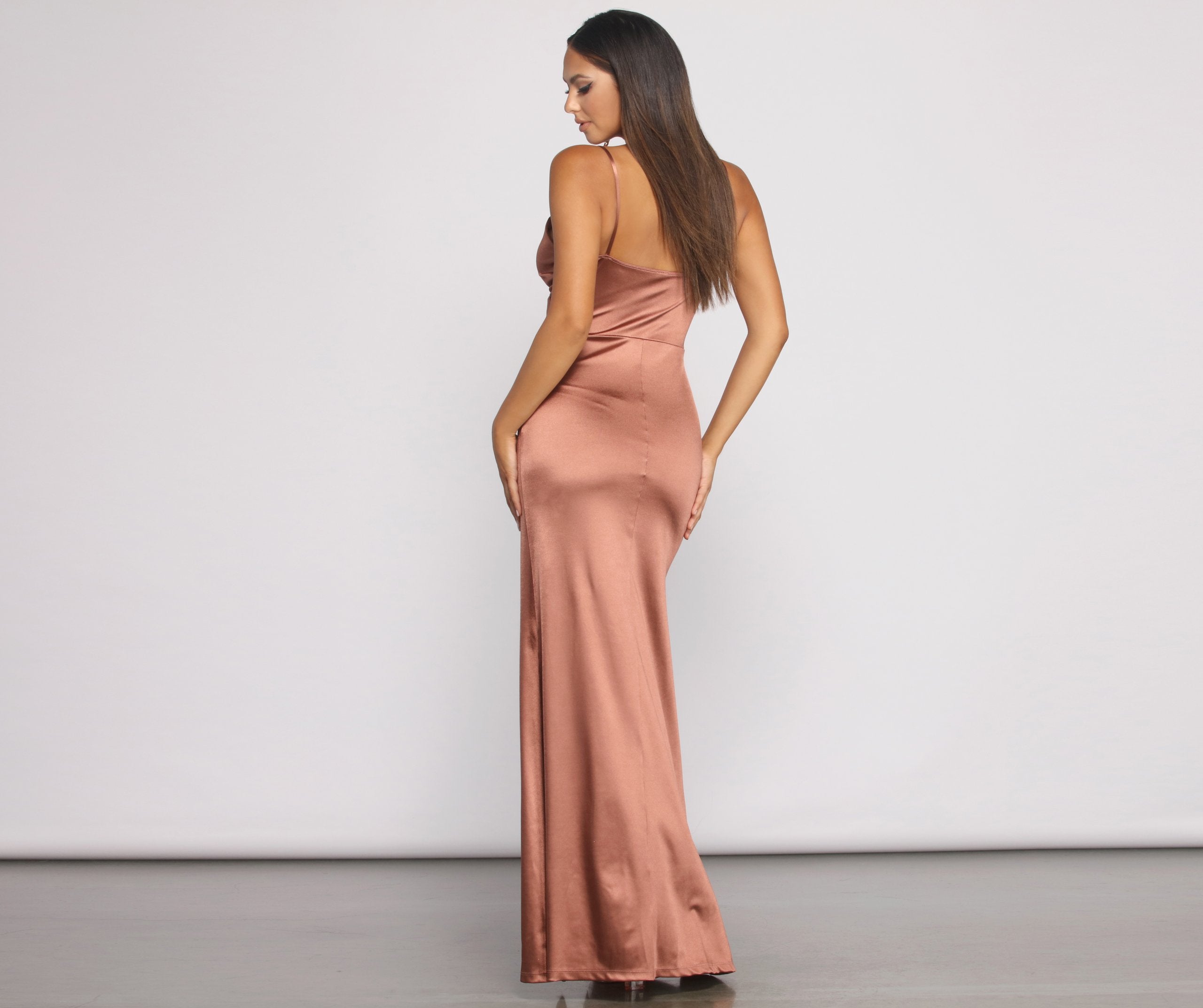 Nikita Formal High Slit Satin Dress - Lady Occasions