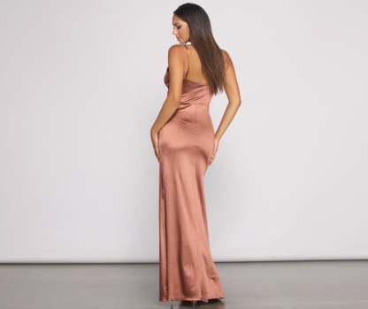 Nikita Formal High Slit Satin Dress - Lady Occasions
