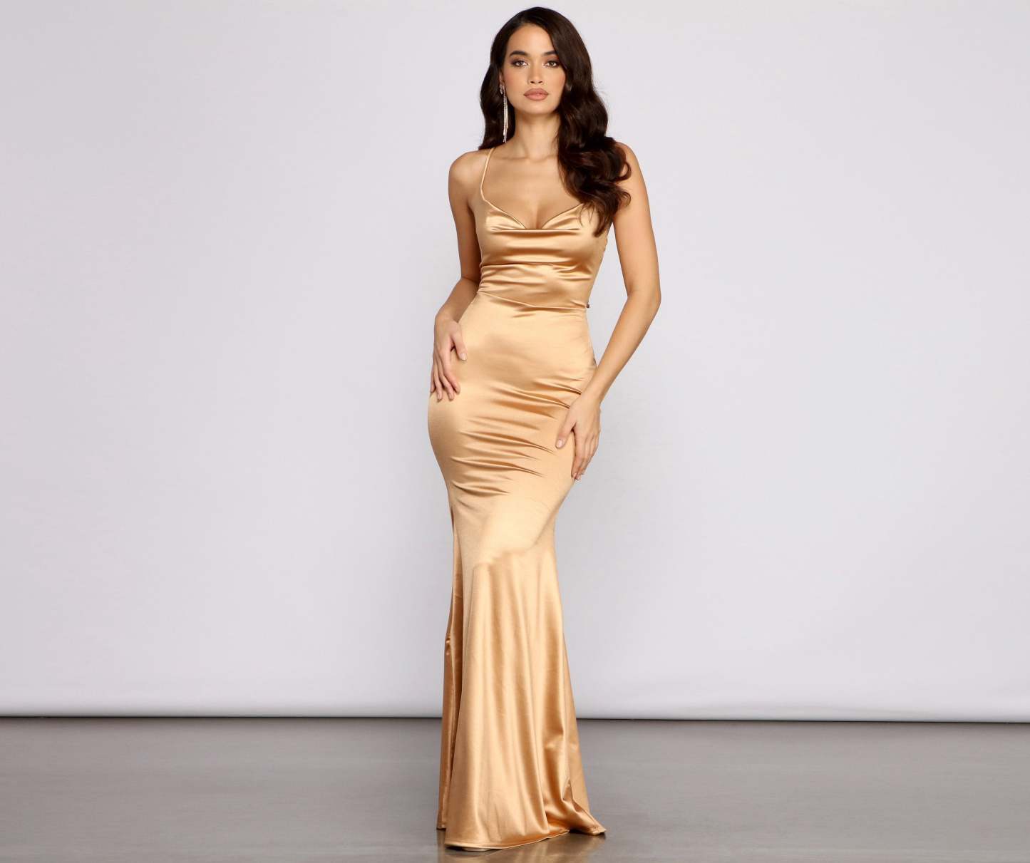 Jennifer Stretch Satin Ruched Formal Dress - Lady Occasions