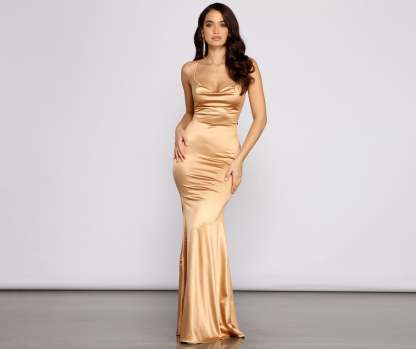 Jennifer Stretch Satin Ruched Formal Dress - Lady Occasions