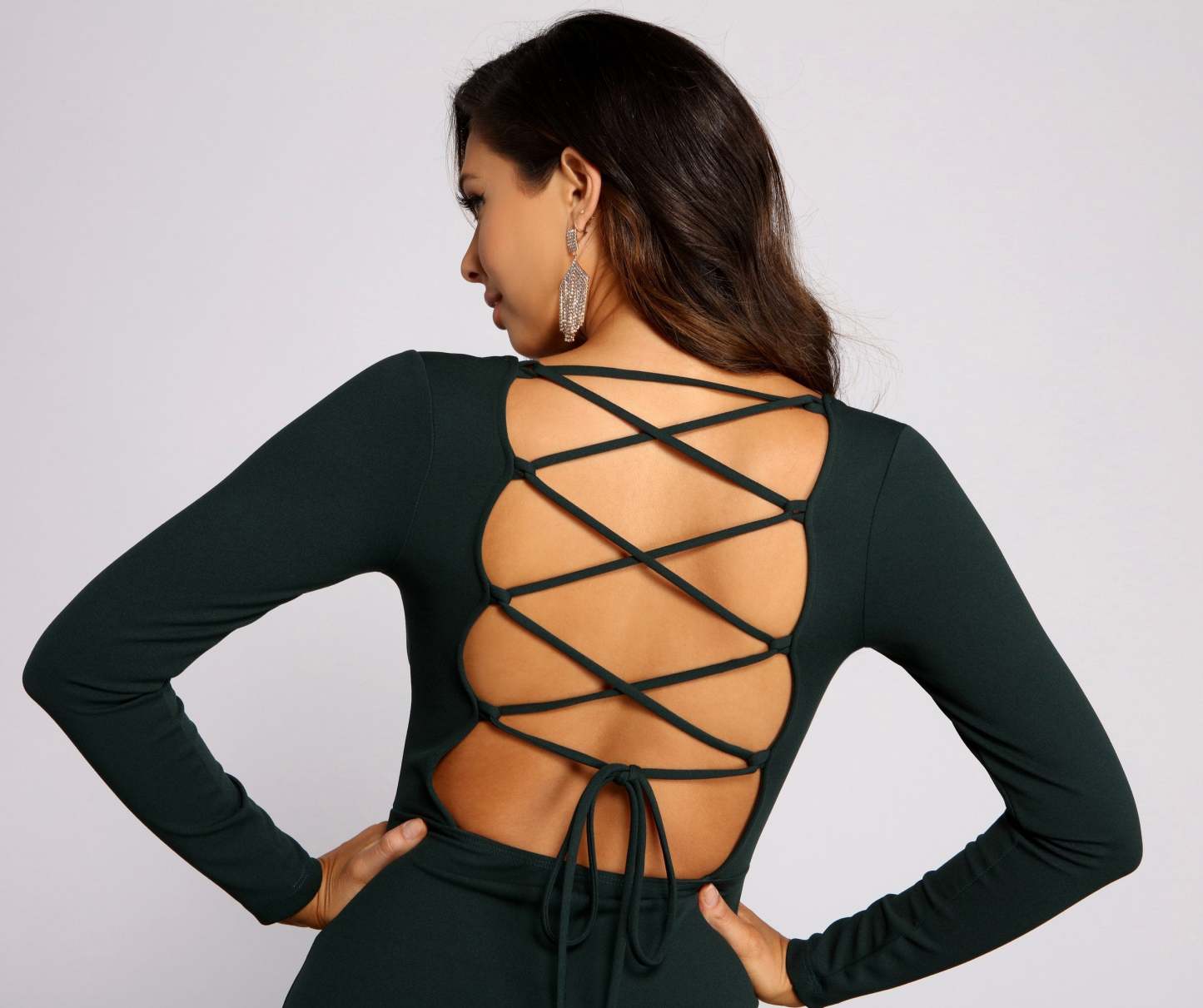 Kayla Long Sleeve Lace-Up Back Formal Dress - Lady Occasions
