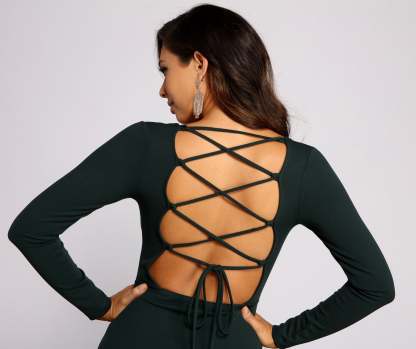 Kayla Long Sleeve Lace-Up Back Formal Dress - Lady Occasions