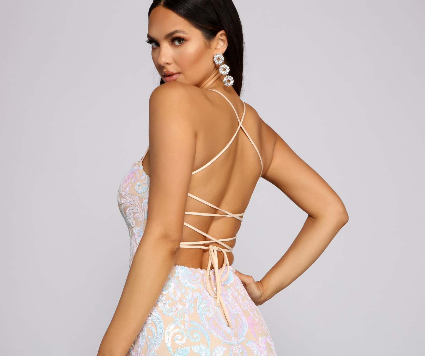 Priya Formal Iridescent Sequin Scroll Dress - Lady Occasions