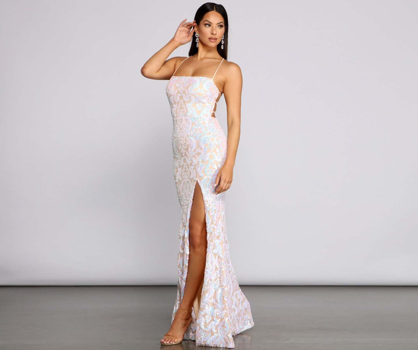 Priya Formal Iridescent Sequin Scroll Dress - Lady Occasions
