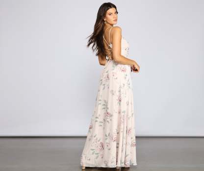 Corinna Formal Floral Chiffon Wrap Dress - Lady Occasions