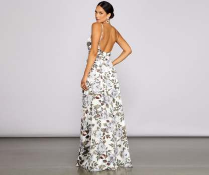 Tatiana Formal Floral High Slit A-Line Dress - Lady Occasions
