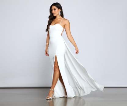 Jacklyn Crepe And Chiffon High Slit Formal Dress - Lady Occasions