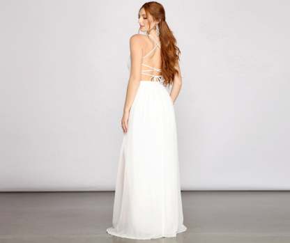 Jacklyn Crepe And Chiffon High Slit Formal Dress - Lady Occasions