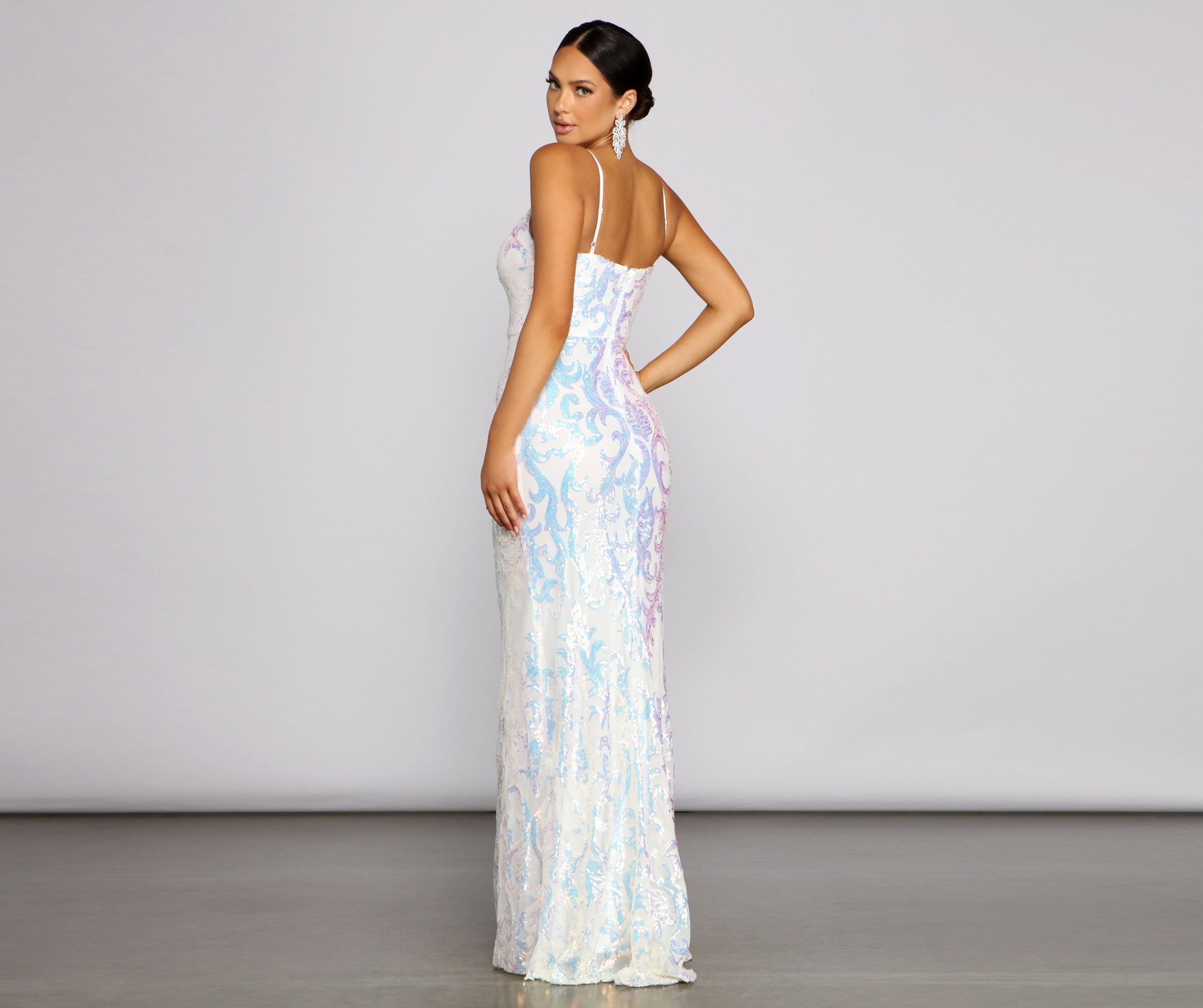 Fallon Sleeveless Sequin Mesh Formal Dress - Lady Occasions