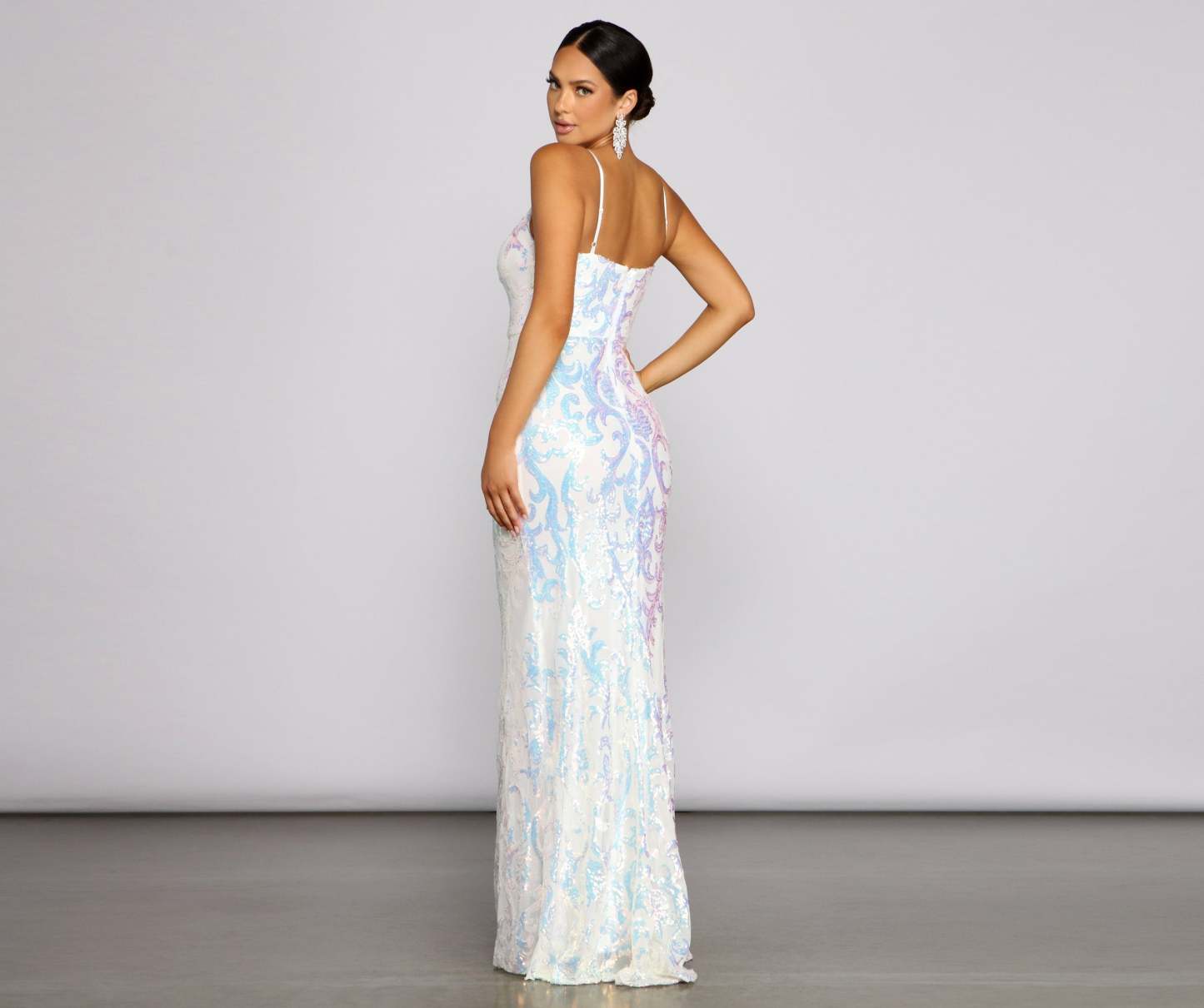 Fallon Sleeveless Sequin Mesh Formal Dress - Lady Occasions