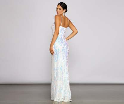 Fallon Sleeveless Sequin Mesh Formal Dress - Lady Occasions
