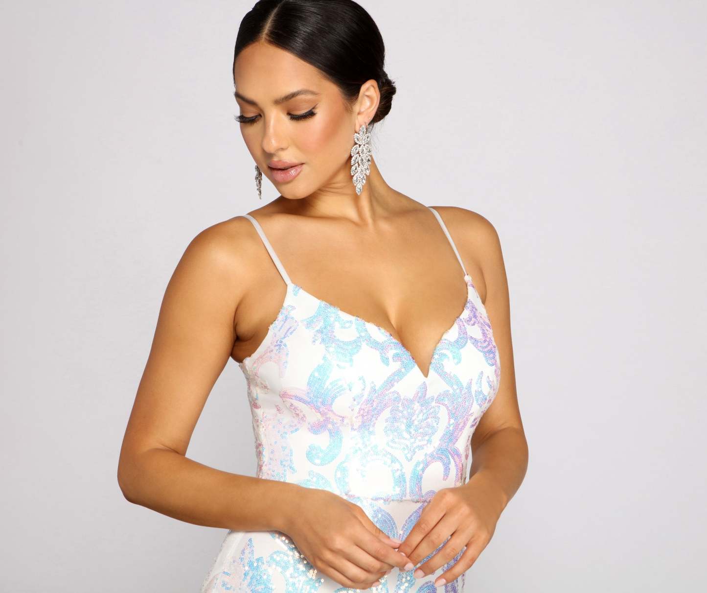 Fallon Sleeveless Sequin Mesh Formal Dress - Lady Occasions