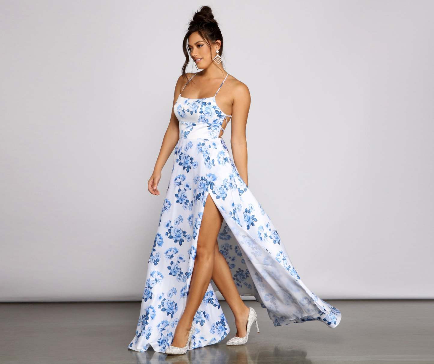 Lindsey Formal Floral High-Slit Dress - Lady Occasions