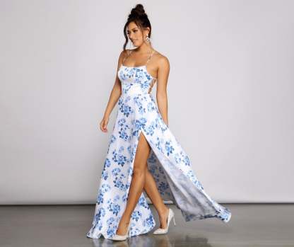Lindsey Formal Floral High-Slit Dress - Lady Occasions