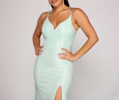 Nani Formal High Slit Lurex Dress - Lady Occasions