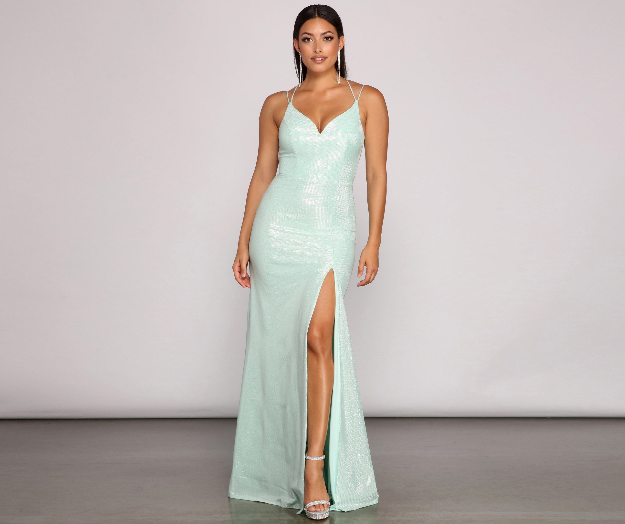 Nani Formal High Slit Lurex Dress - Lady Occasions