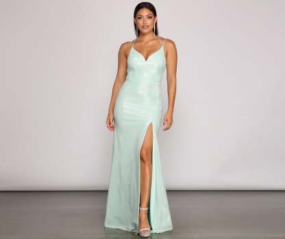 Nani Formal High Slit Lurex Dress - Lady Occasions