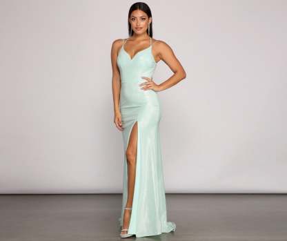 Nani Formal High Slit Lurex Dress - Lady Occasions