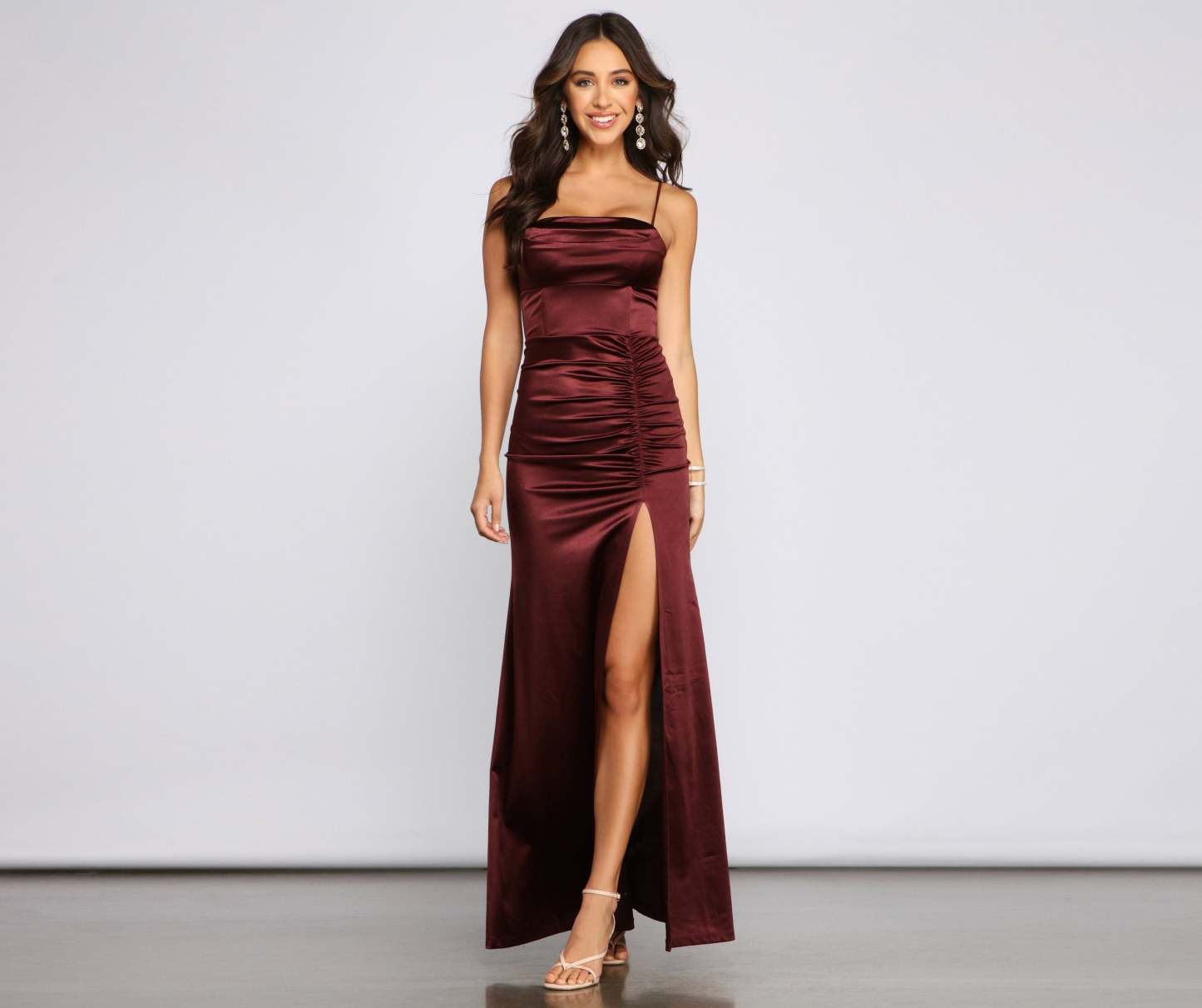 Nemi Formal High Slit Ruched Dress - Lady Occasions