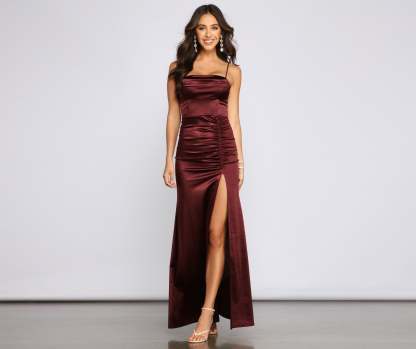 Nemi Formal High Slit Ruched Dress - Lady Occasions
