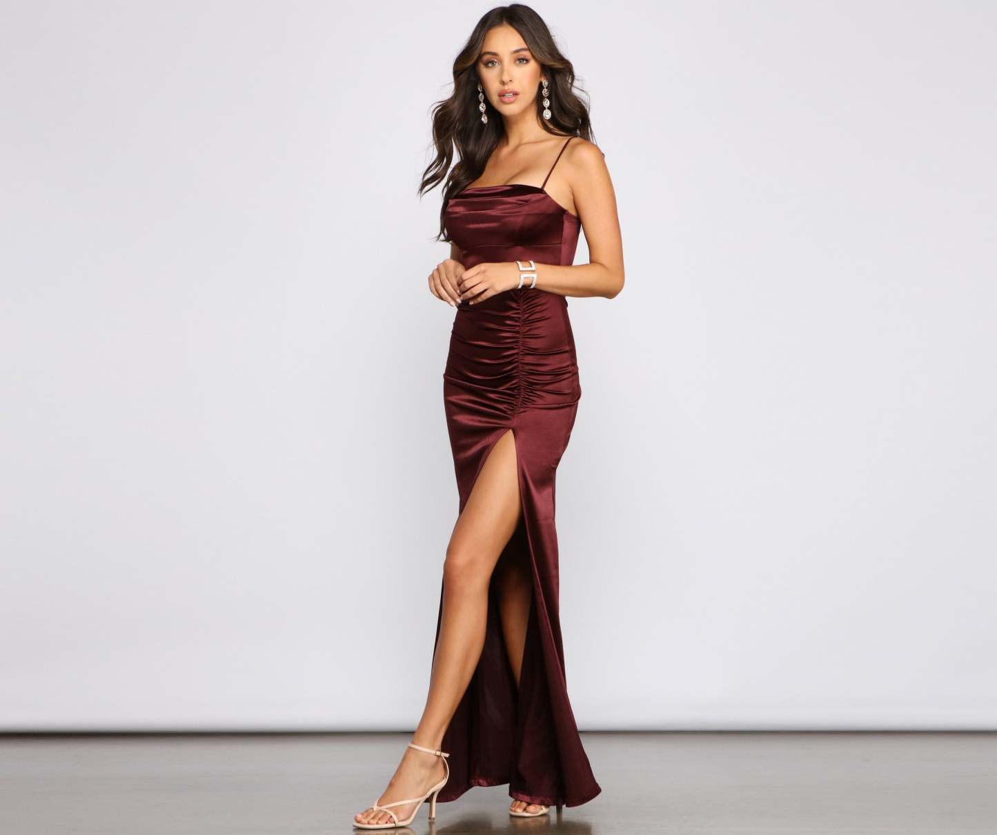 Nemi Formal High Slit Ruched Dress - Lady Occasions