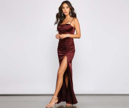 Nemi Formal High Slit Ruched Dress - Lady Occasions
