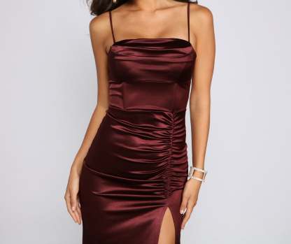 Nemi Formal High Slit Ruched Dress - Lady Occasions