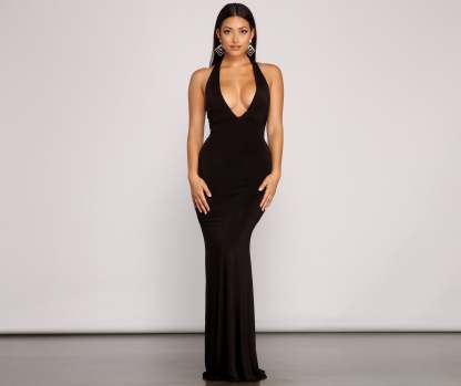 Kelsey Halter Lace-Up Mermaid Dress - Lady Occasions
