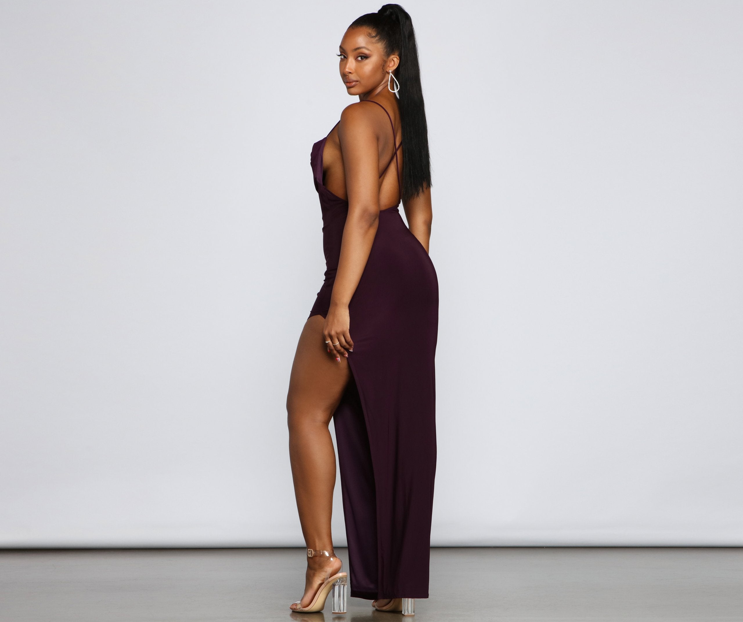 Inez Formal High Slit Ruched Dress - Lady Occasions