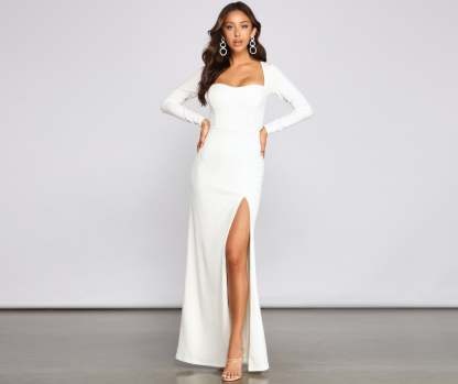 Kayla Long Sleeve Lace-Up Back Formal Dress - Lady Occasions