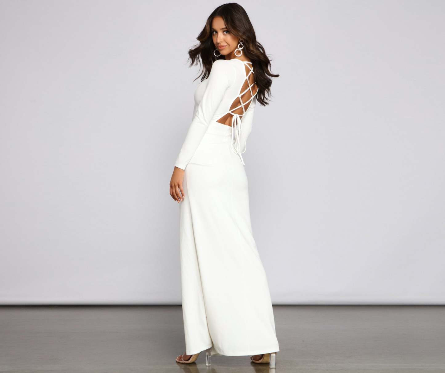 Kayla Long Sleeve Lace-Up Back Formal Dress - Lady Occasions