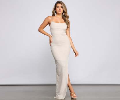 Lola Formal High Slit Glitzy Glitter Dress - Lady Occasions