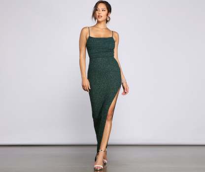 Lola Formal High Slit Glitzy Glitter Dress - Lady Occasions