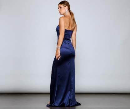 Gianna Strapless High-Slit Satin Dress - Lady Occasions