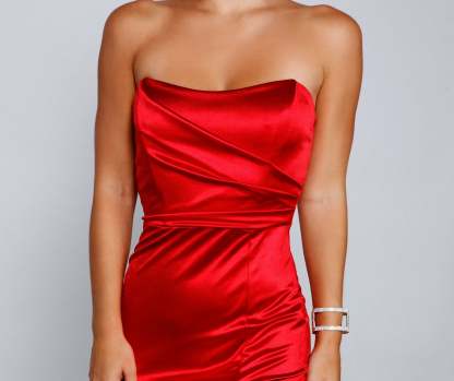 Gianna Strapless High-Slit Satin Dress - Lady Occasions